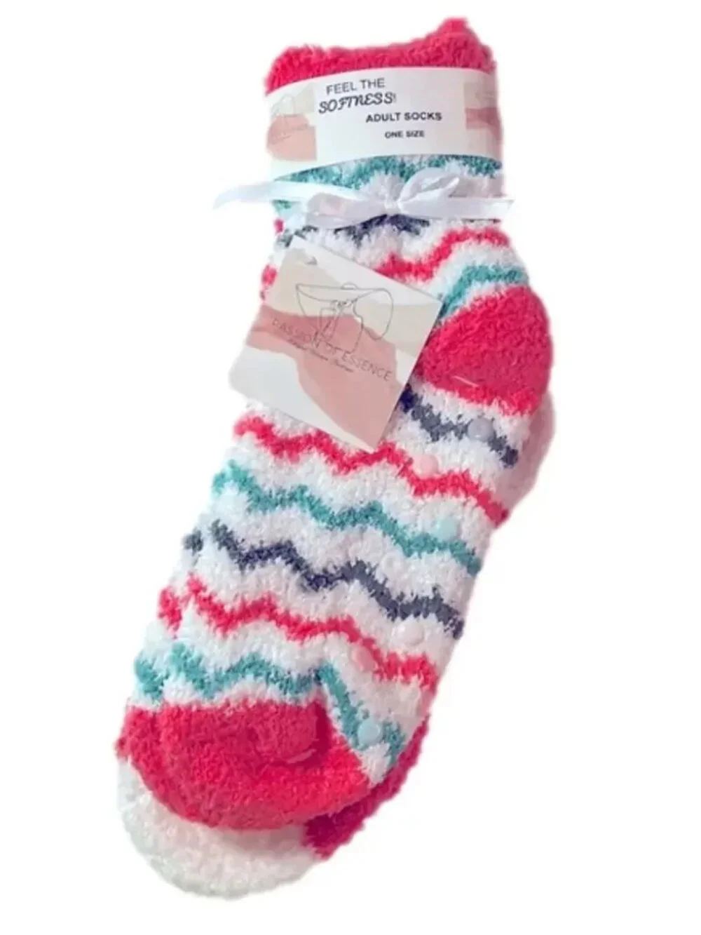 2 Pair Women’s Fluffy Cozy Gripper Socks Pink Multicolor Fuzzy Lounge Socks